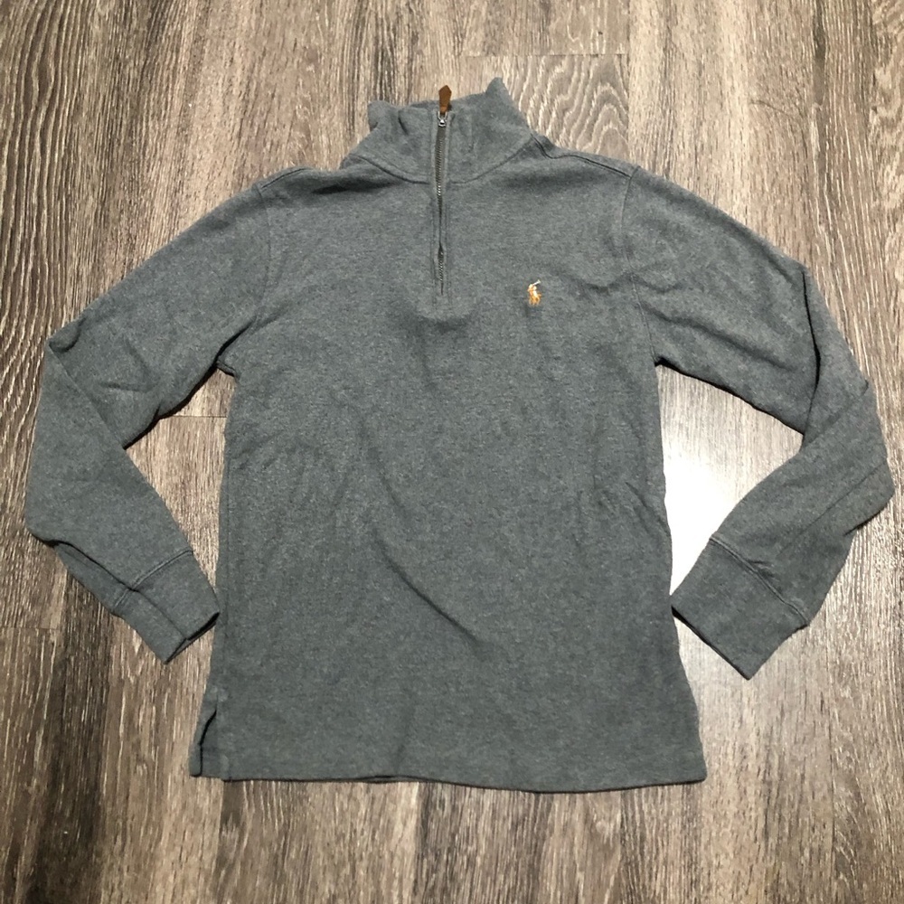 Polo Ralph Lauren Boys Grey Cotton Interlock 1/4 Zip Pullover Size M (10-12)